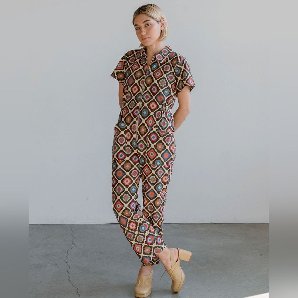 Noble Organic Utility Suit, Granny Print. Size Small. Unisex